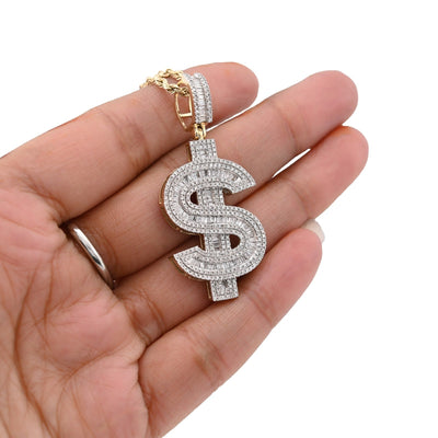 10k Yellow Gold 1.4CTW Round/Baguette Diamond Dollar $ Sign Pendant 7g Charm - Elite Jewelers - Charms & Pendants