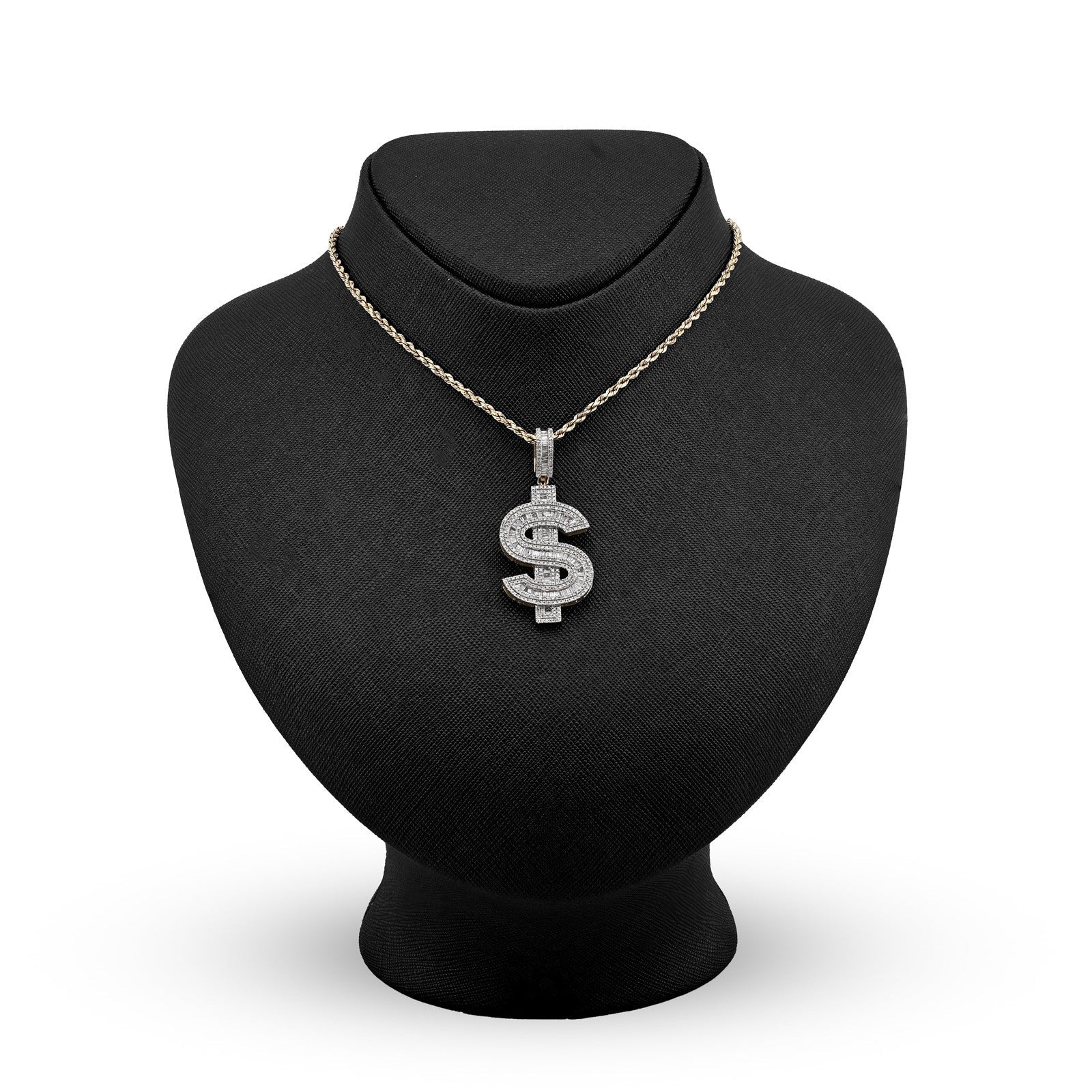 10k Yellow Gold 1.4CTW Round/Baguette Diamond Dollar $ Sign Pendant 7g Charm - Elite Jewelers - Charms & Pendants