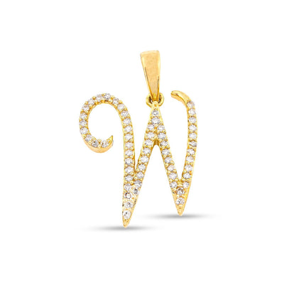 10k Yellow Gold 1.4g 0.16CTW Natural Diamond Initial "W" Alphabet Pendant Charm - Elite Jewelers - Charms & Pendants
