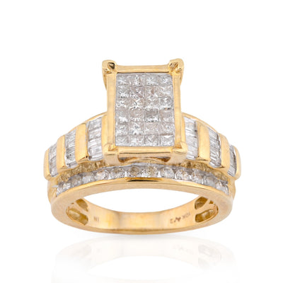 10K Yellow Gold 1.50CT Natural Diamond Rectangular Centre Round/Pricess cut/Baguette Women Wedding Ring - Elite Jewelers - Rings
