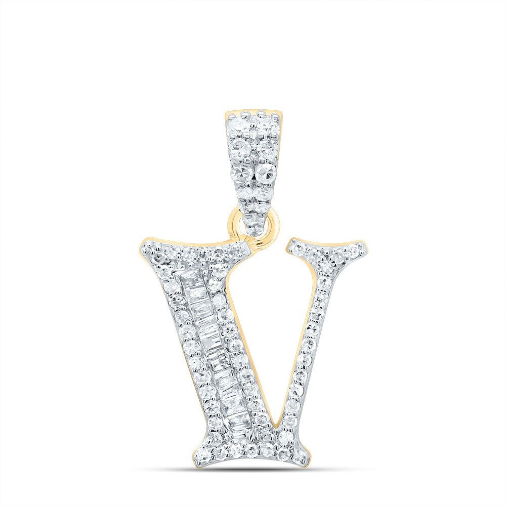 10k Yellow Gold 1.51g 0.24CTW Natural Diamond Initial "V" Baguette Pendant Charm - Elite Jewelers - Charms & Pendants