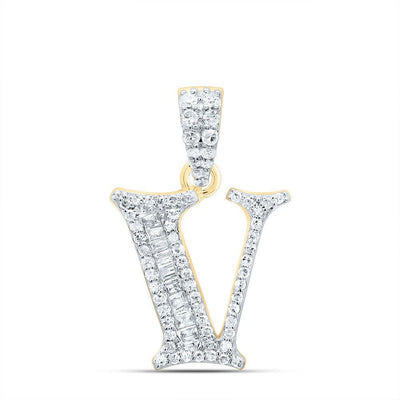 10k Yellow Gold 1.51g 0.24CTW Natural Diamond Initial "V" Baguette Pendant Charm - Elite Jewelers - Charms & Pendants