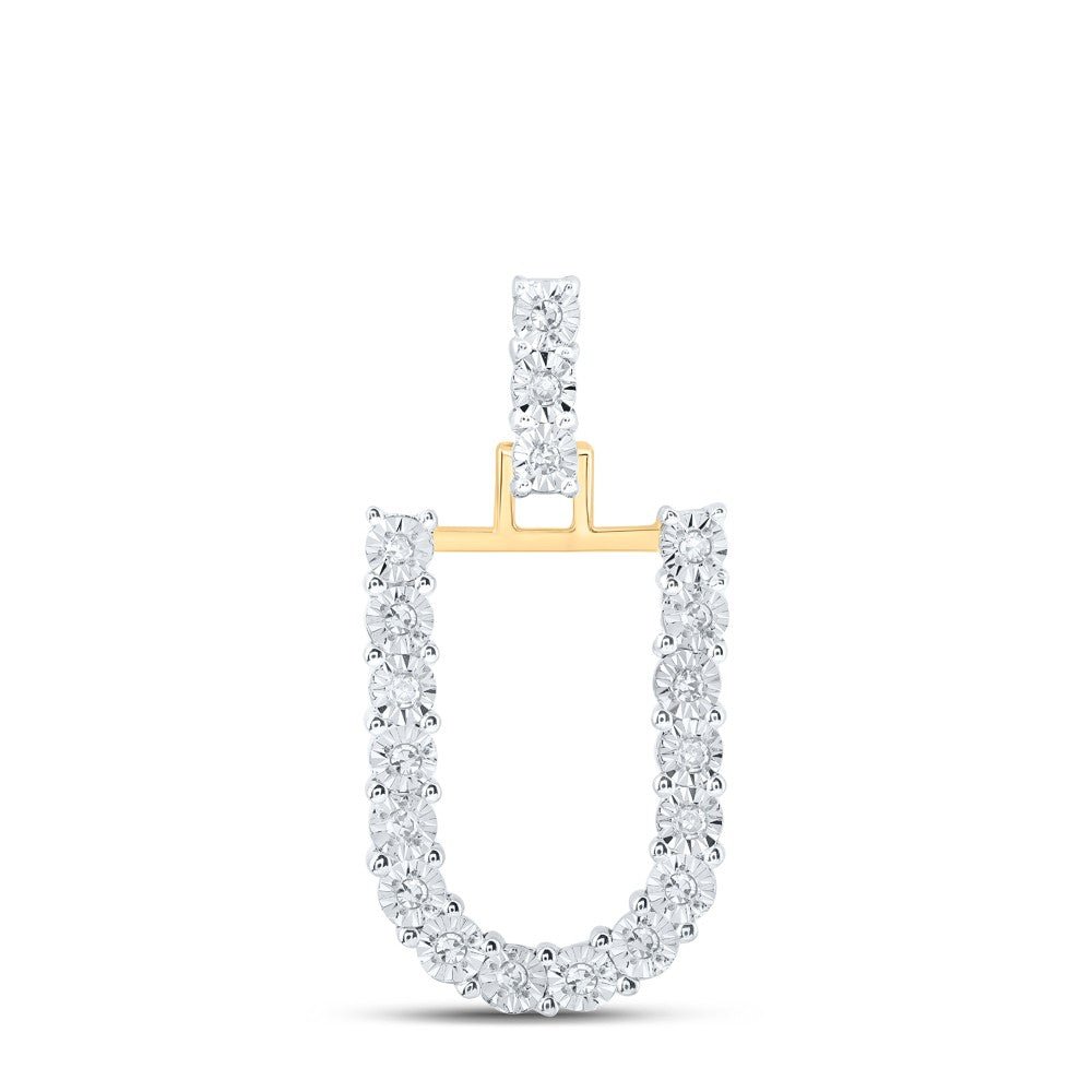10k Yellow Gold 1.51gms 0.1CTW Natural Diamond Initial "U" Letter Pendant Charm - Elite Jewelers - Charms & Pendants