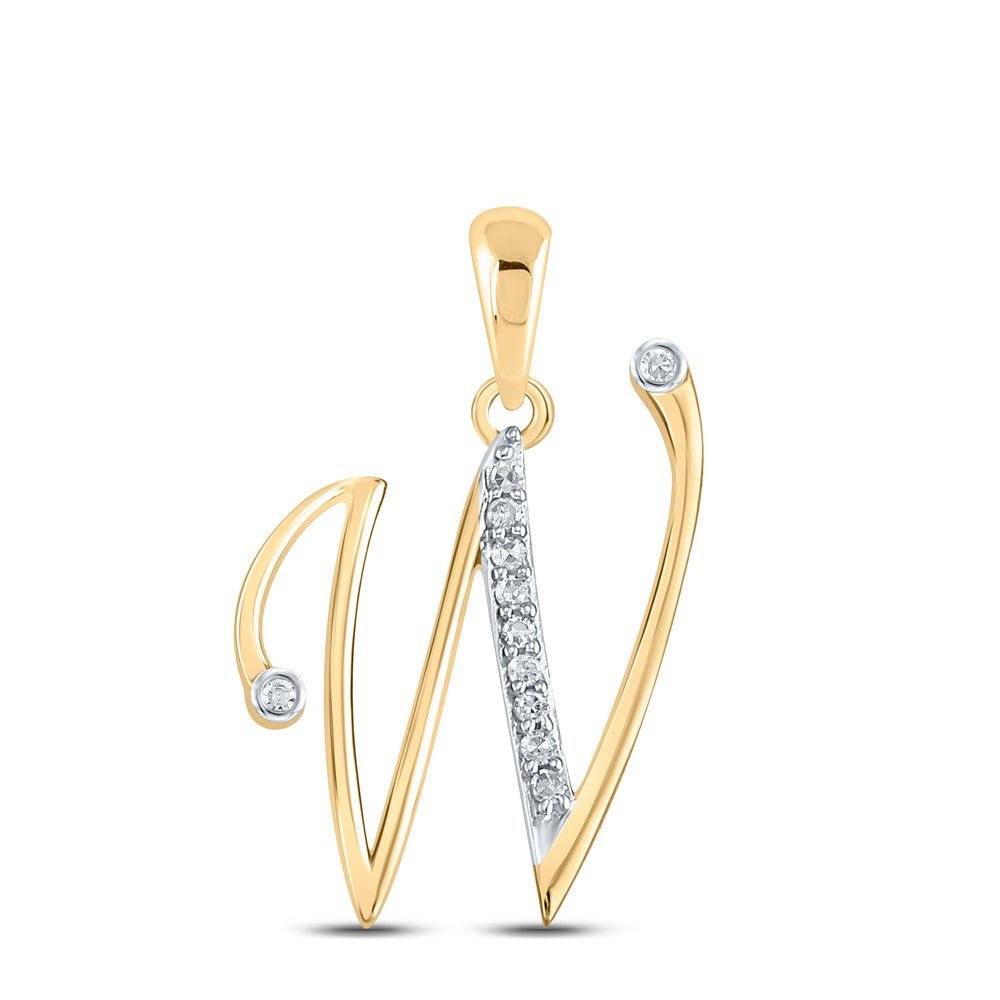 10k Yellow Gold 1.54gms 0.08CTW Natural Diamond Initial "W" Letter Pendant Charm - Elite Jewelers - Charms & Pendants