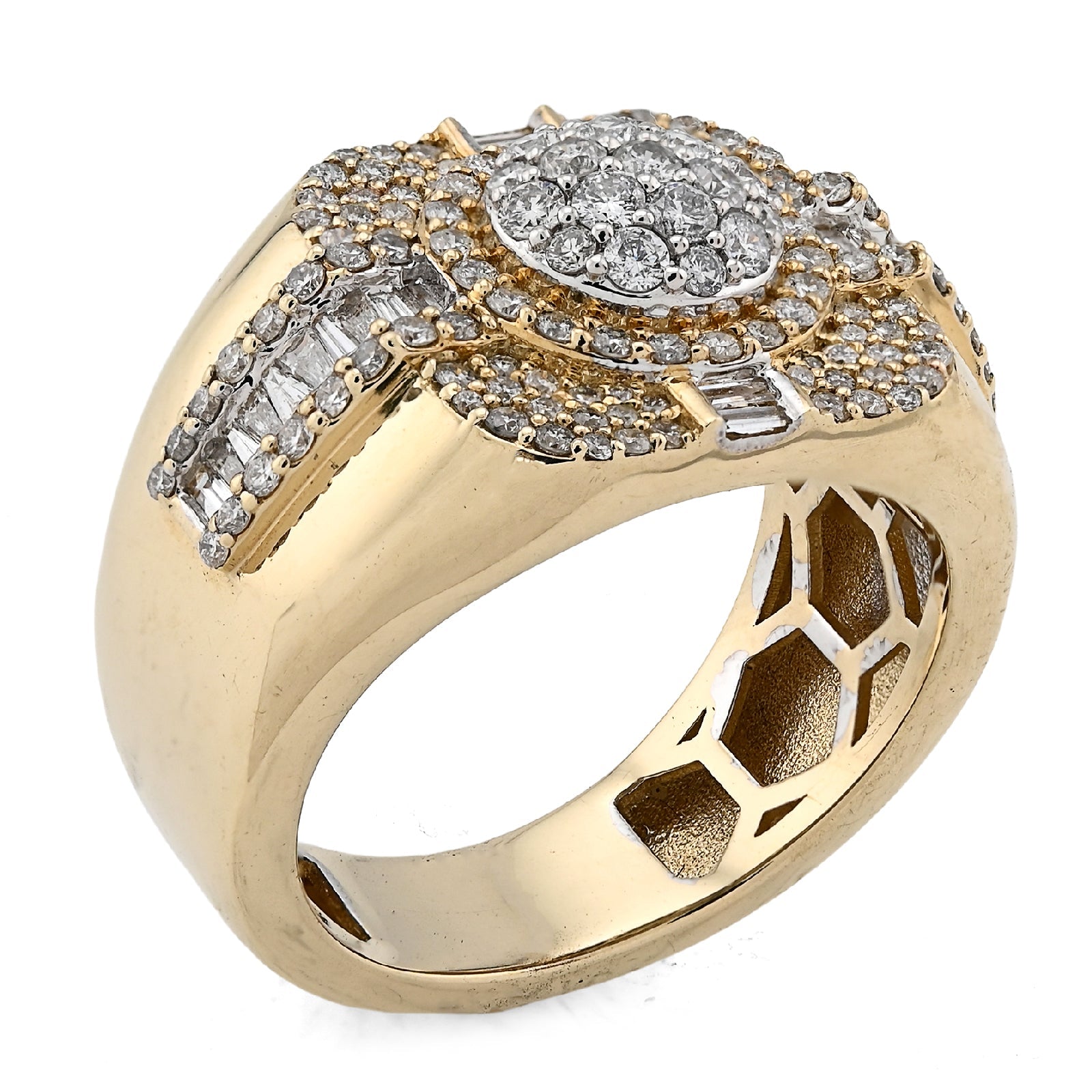 10K Yellow Gold 1.55CT Cluster Centre 4 Row Edge Baguette Natural Diamond Men Pinky Ring - Elite Jewelers - Rings