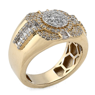 10K Yellow Gold 1.55CT Cluster Centre 4 Row Edge Baguette Natural Diamond Men Pinky Ring - Elite Jewelers - Rings