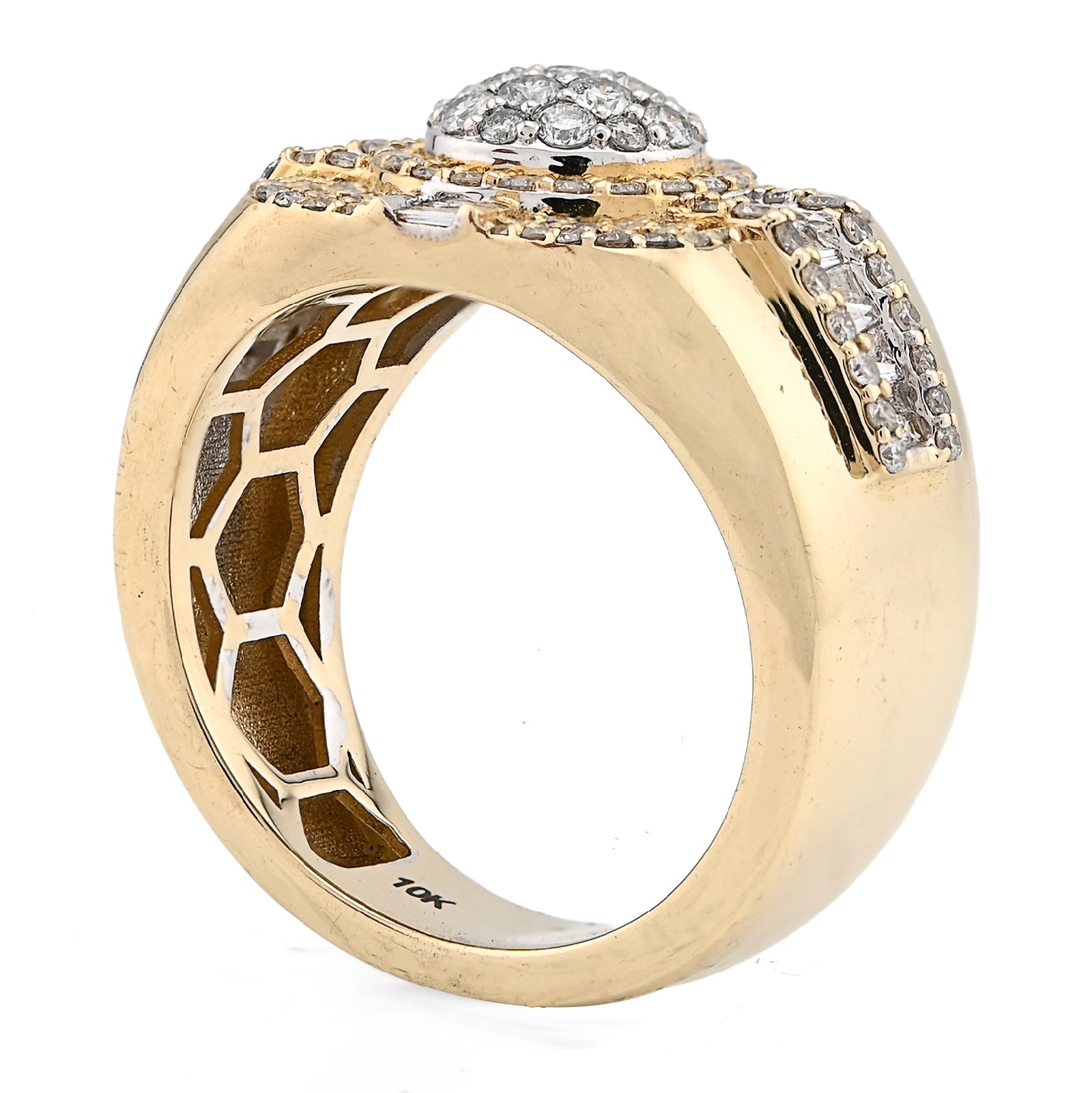 10K Yellow Gold 1.55CT Cluster Centre 4 Row Edge Baguette Natural Diamond Men Pinky Ring - Elite Jewelers - Rings