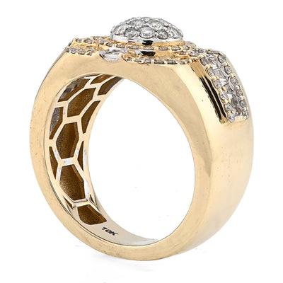 10K Yellow Gold 1.55CT Cluster Centre 4 Row Edge Baguette Natural Diamond Men Pinky Ring - Elite Jewelers - Rings