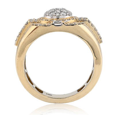 10K Yellow Gold 1.55CT Cluster Centre 4 Row Edge Baguette Natural Diamond Men Pinky Ring - Elite Jewelers - Rings