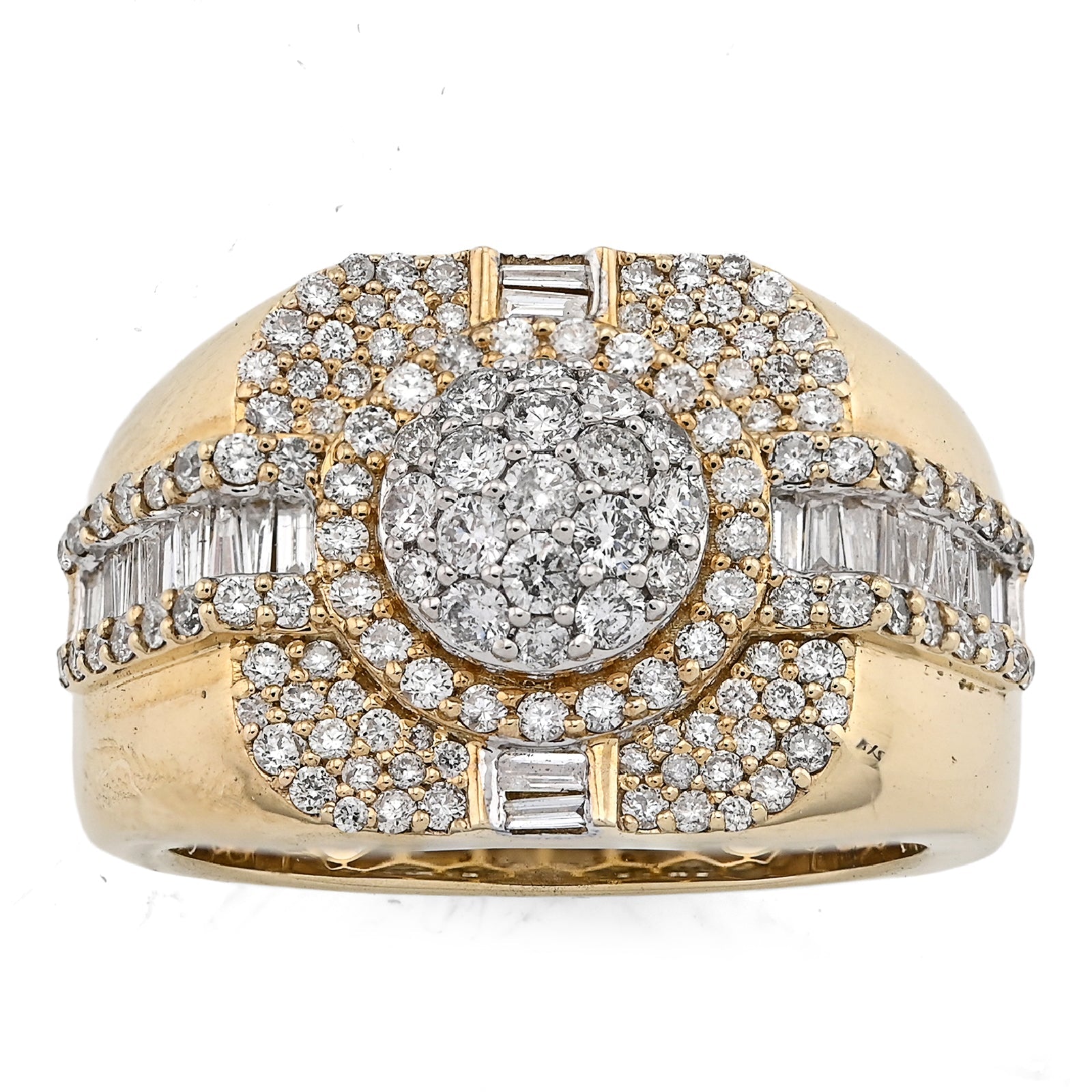 10K Yellow Gold 1.55CT Cluster Centre 4 Row Edge Baguette Natural Diamond Men Pinky Ring - Elite Jewelers - Rings