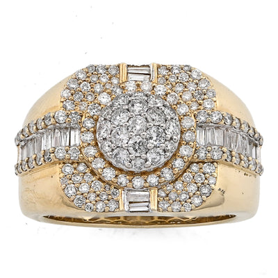 10K Yellow Gold 1.55CT Cluster Centre 4 Row Edge Baguette Natural Diamond Men Pinky Ring - Elite Jewelers - Rings