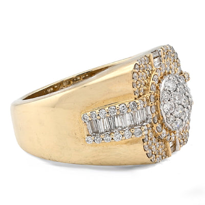 10K Yellow Gold 1.55CT Cluster Centre 4 Row Edge Baguette Natural Diamond Men Pinky Ring - Elite Jewelers - Rings