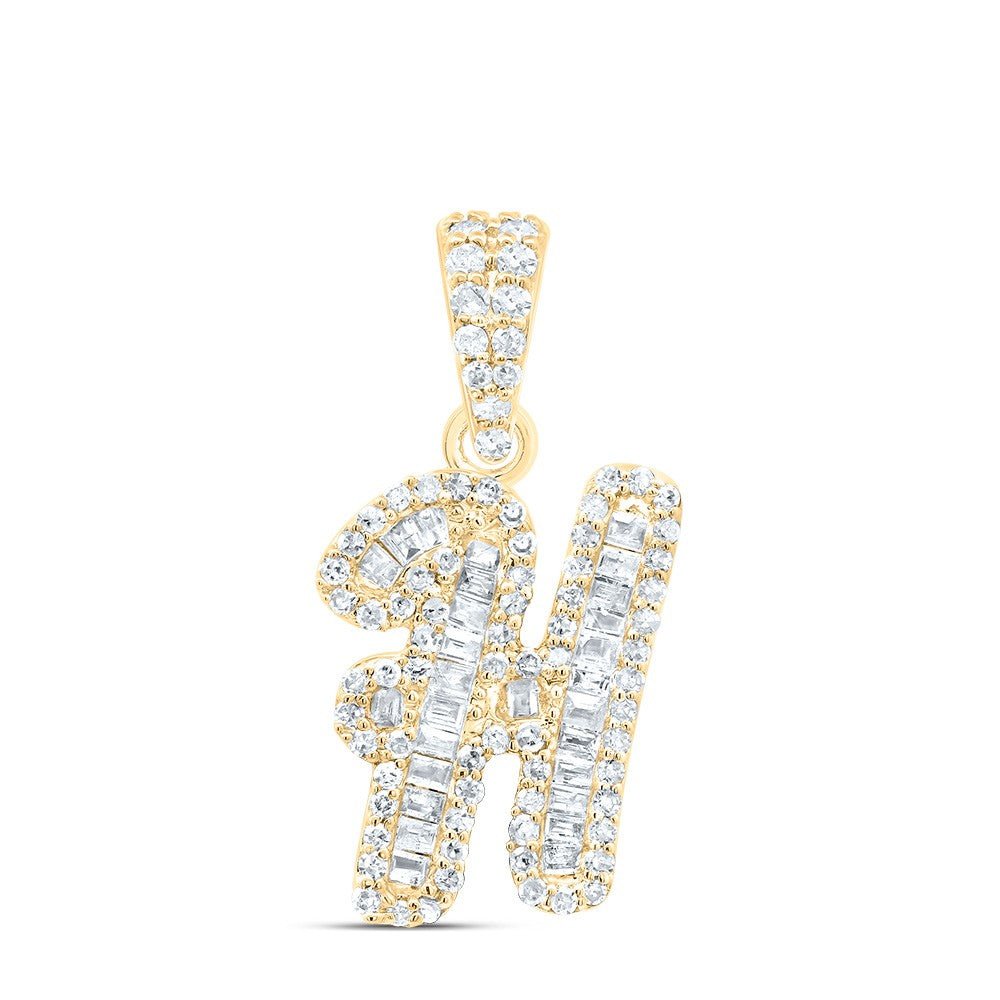 10k Yellow Gold 1.55g 0.36CTW Natural Diamond Initial "H" Pendant Alphabet Charm - Elite Jewelers - Charms & Pendants