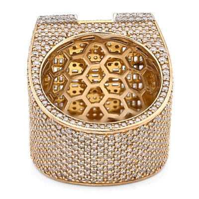 10K Yellow Gold 15.74CT Natural Diamond "H" Initial Men Ring 1.15" Wide 36.5g - Elite Jewelers - Rings