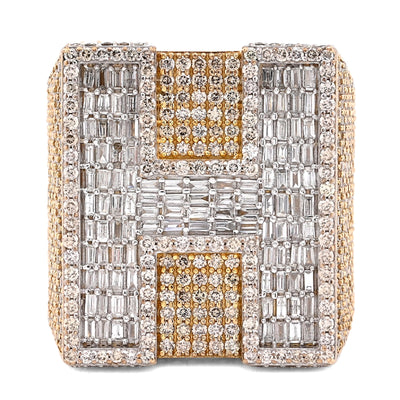 10K Yellow Gold 15.74CT Natural Diamond "H" Initial Men Ring 1.15" Wide 36.5g - Elite Jewelers - Rings