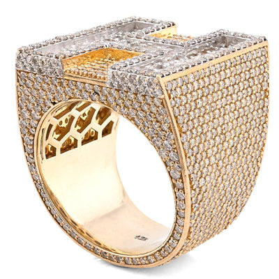 10K Yellow Gold 15.74CT Natural Diamond "H" Initial Men Ring 1.15" Wide 36.5g - Elite Jewelers - Rings