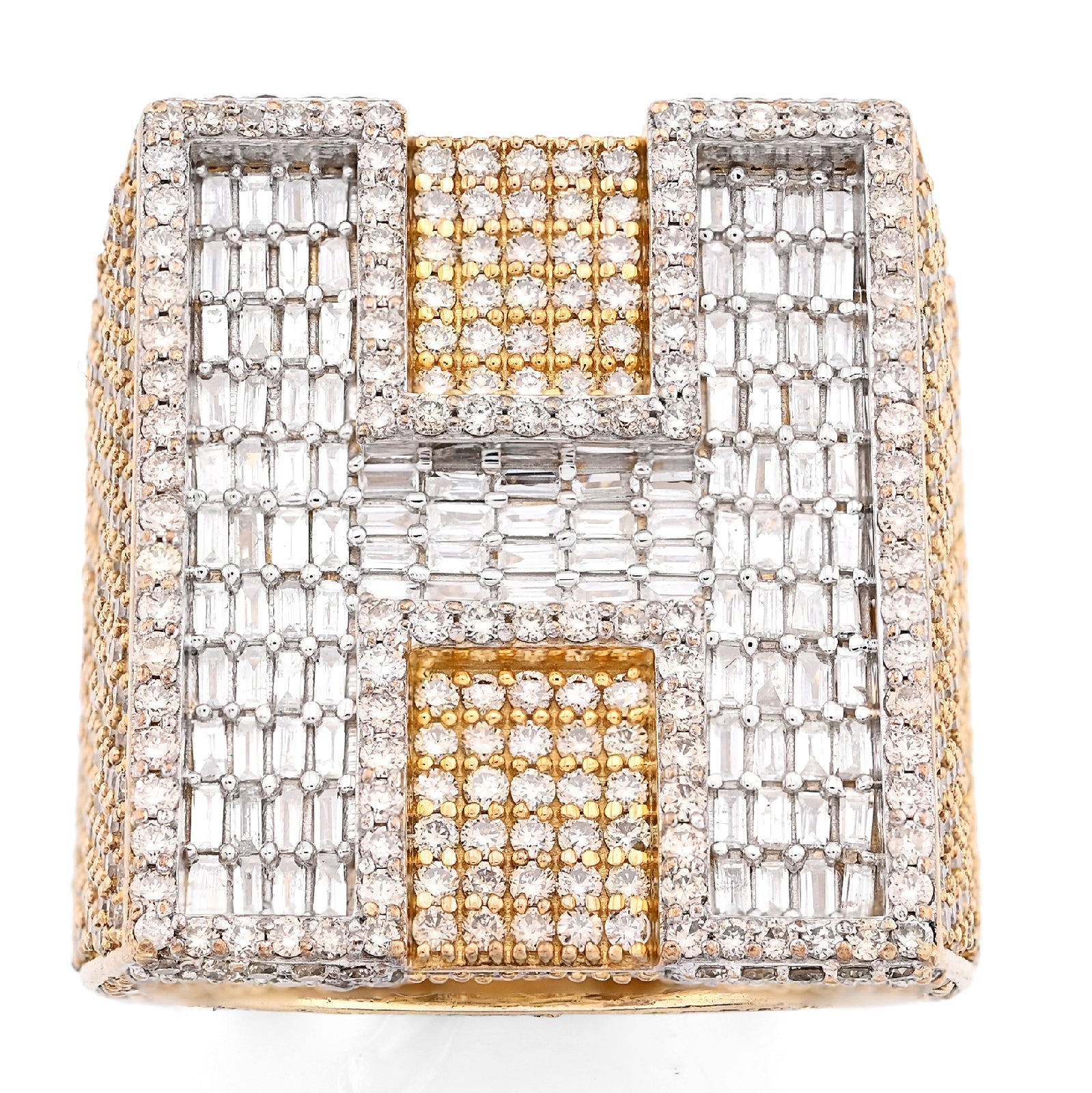 10K Yellow Gold 15.74CT Natural Diamond "H" Initial Men Ring 1.15" Wide 36.5g - Elite Jewelers - Rings