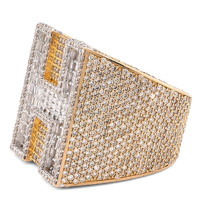 10K Yellow Gold 15.74CT Natural Diamond "H" Initial Men Ring 1.15" Wide 36.5g - Elite Jewelers - Rings