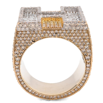 10K Yellow Gold 15.74CT Natural Diamond "H" Initial Men Ring 1.15" Wide 36.5g - Elite Jewelers - Rings