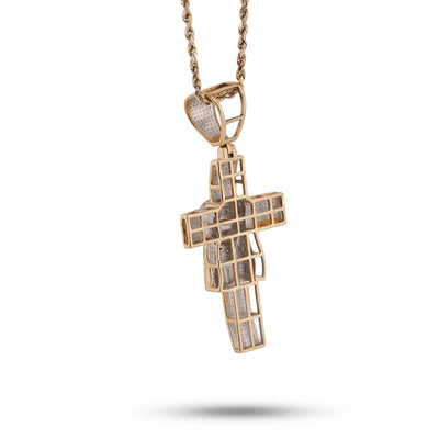 10K Yellow Gold 1.5CT Cross w/ Jesus Head Natural Diamond Cham - Elite Jewelers-Charms & Pendants