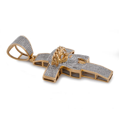 10K Yellow Gold 1.5CT Cross w/ Jesus Head Natural Diamond Cham - Elite Jewelers-Charms & Pendants