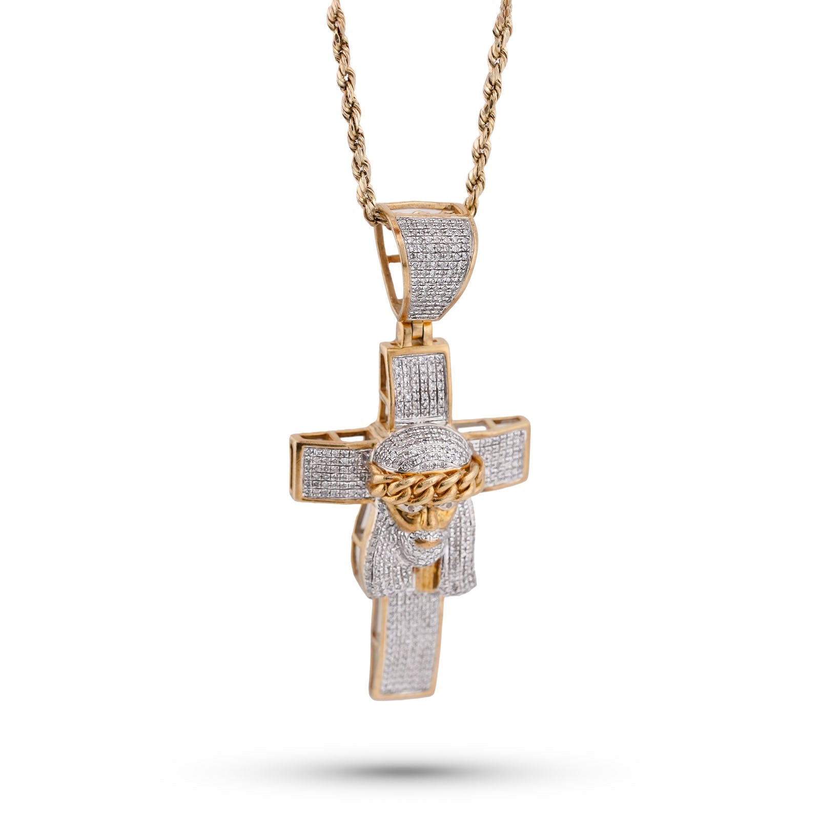 10K Yellow Gold 1.5CT Cross w/ Jesus Head Natural Diamond Cham - Elite Jewelers-Charms & Pendants