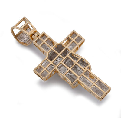 10K Yellow Gold 1.5CT Cross w/ Jesus Head Natural Diamond Cham - Elite Jewelers-Charms & Pendants
