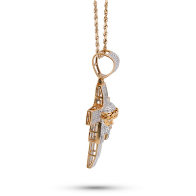 10K Yellow Gold 1.5CT Cross w/ Jesus Head Natural Diamond Cham - Elite Jewelers-Charms & Pendants