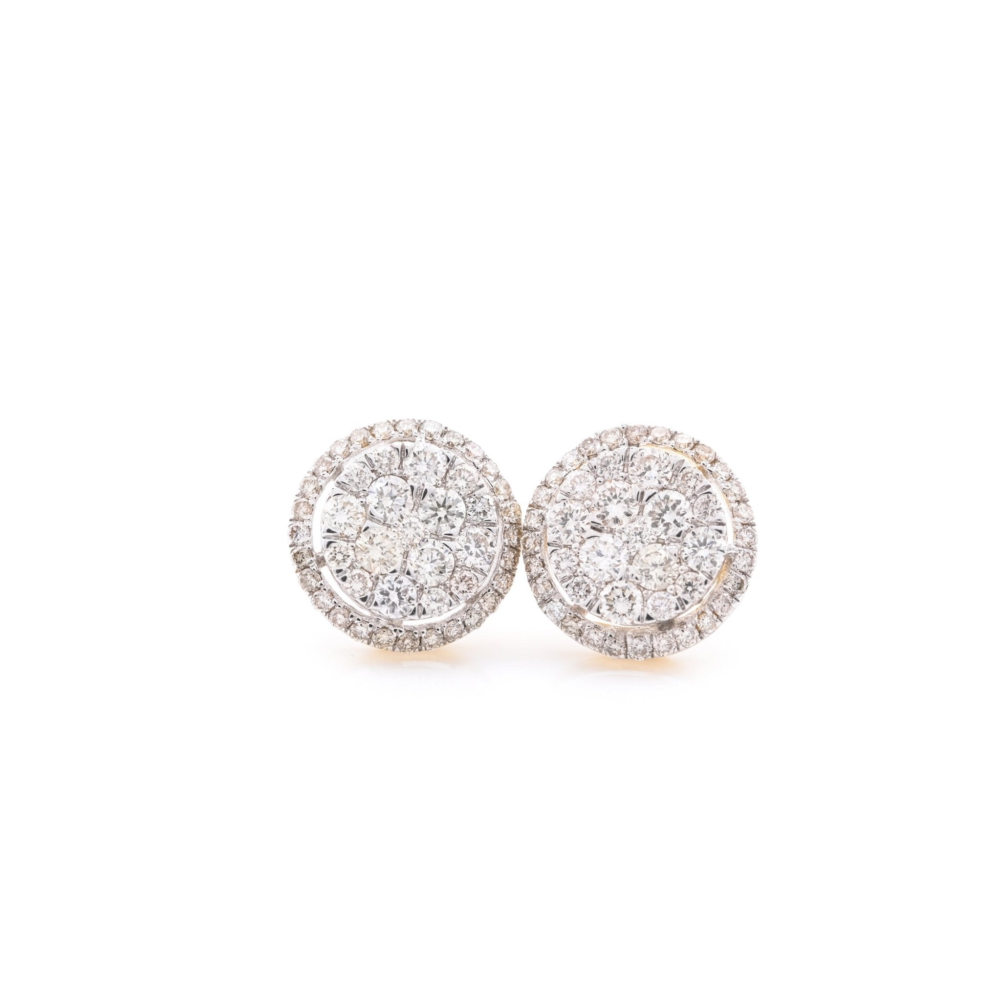 10k Yellow Gold 1.5CT Diamond Halo Cluster Stud Earrings - Elite Jewelers - Earrings