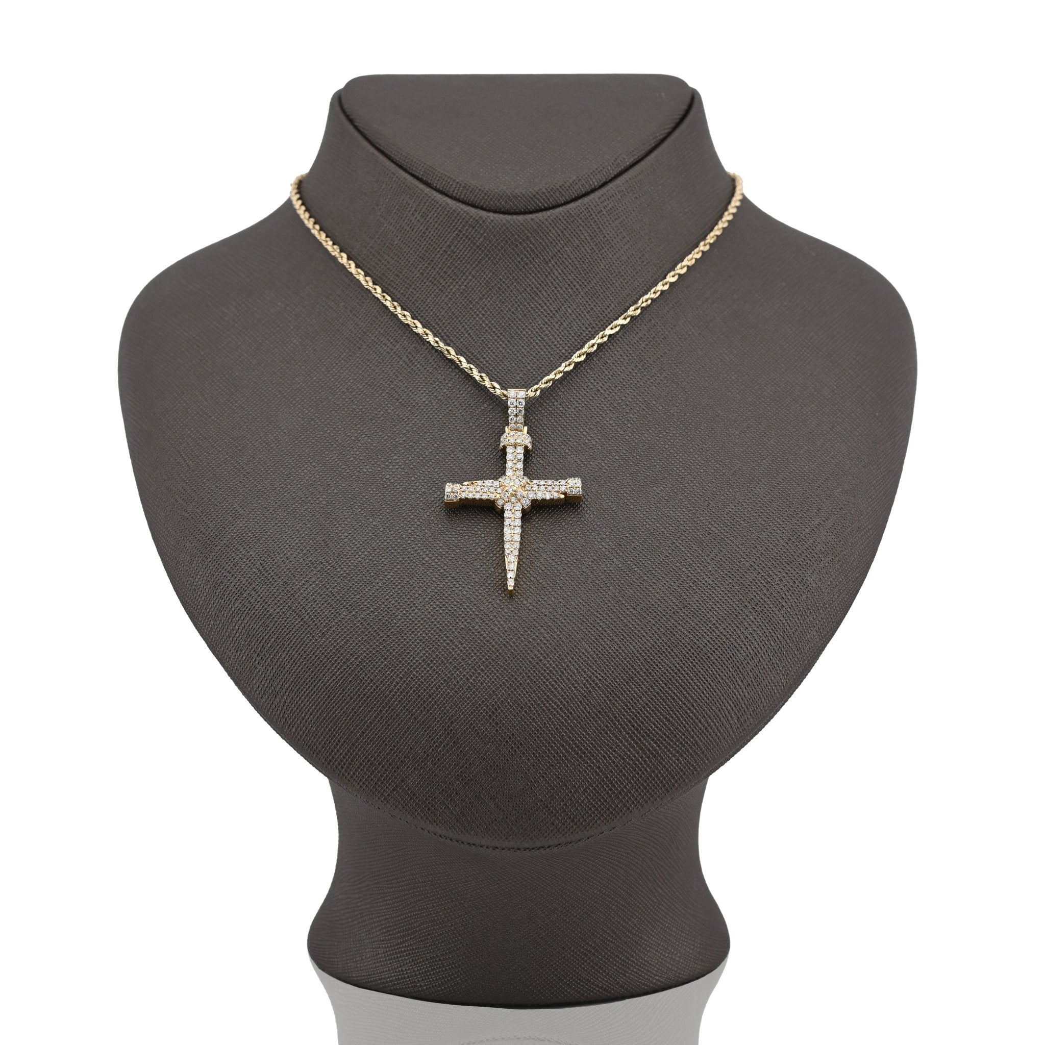 10K Yellow Gold 1.5CT Nail Cross Pendant Natural Diamond Men Women Charm 49.5MM - Elite Jewelers - Charms & Pendants