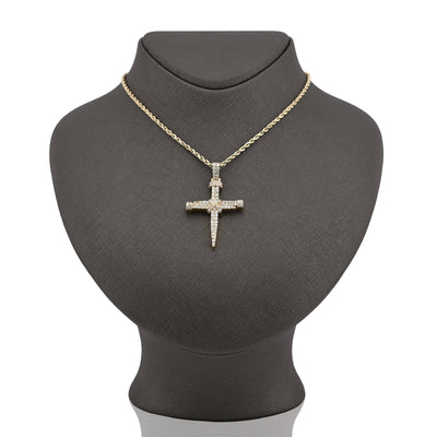 10K Yellow Gold 1.5CT Nail Cross Pendant Natural Diamond Men Women Charm 49.5MM - Elite Jewelers - Charms & Pendants