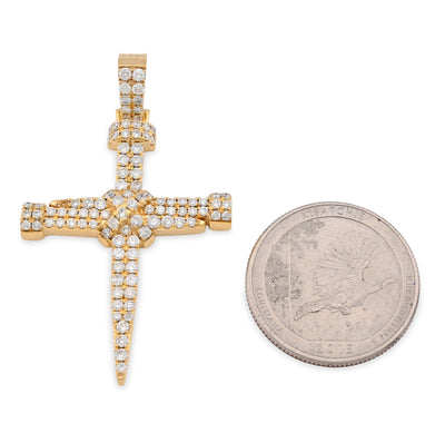 10K Yellow Gold 1.5CT Nail Cross Pendant Natural Diamond Men Women Charm 49.5MM - Elite Jewelers - Charms & Pendants