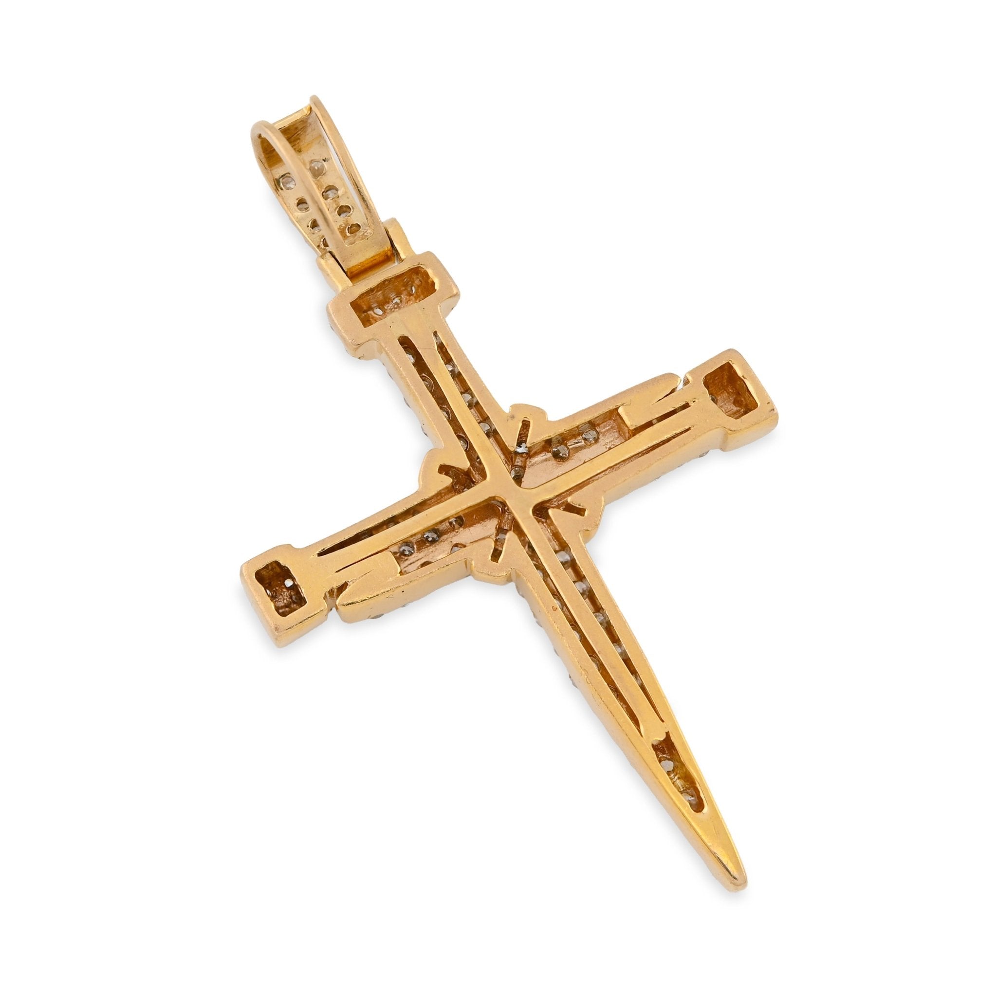 10K Yellow Gold 1.5CT Nail Cross Pendant Natural Diamond Men Women Charm 49.5MM - Elite Jewelers - Charms & Pendants
