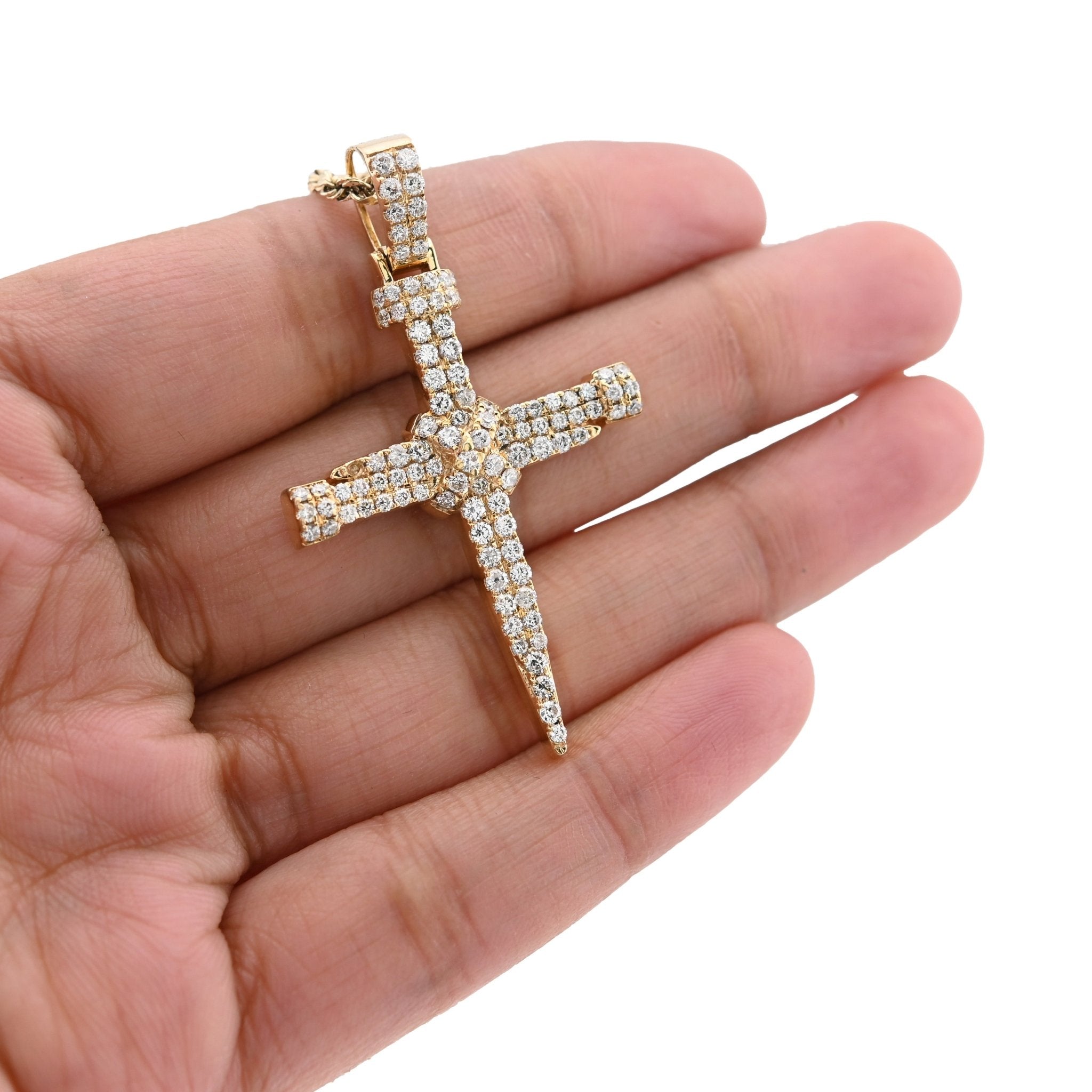 10K Yellow Gold 1.5CT Nail Cross Pendant Natural Diamond Men Women Charm 49.5MM - Elite Jewelers - Charms & Pendants