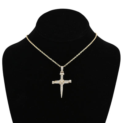 10K Yellow Gold 1.5CT Nail Cross Pendant Natural Diamond Men Women Charm 49.5MM - Elite Jewelers - Charms & Pendants