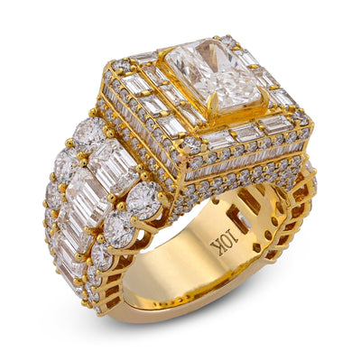 10K Yellow Gold 15CT Radiant Centre Radiant/Round Lab Diamond Men Pinky Ring - Elite Jewelers-Rings