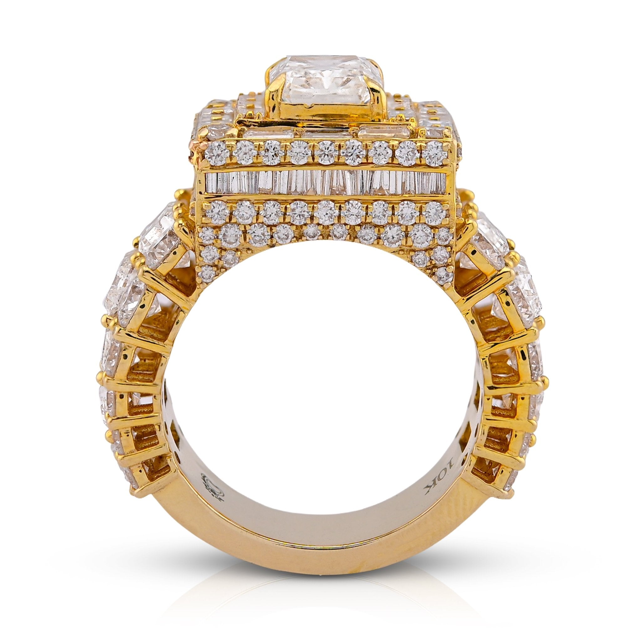 10K Yellow Gold 15CT Radiant Centre Radiant/Round Lab Diamond Men Pinky Ring - Elite Jewelers-Rings