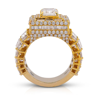 10K Yellow Gold 15CT Radiant Centre Radiant/Round Lab Diamond Men Pinky Ring - Elite Jewelers-Rings