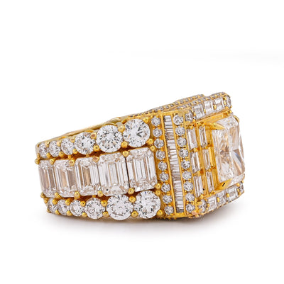 10K Yellow Gold 15CT Radiant Centre Radiant/Round Lab Diamond Men Pinky Ring - Elite Jewelers-Rings
