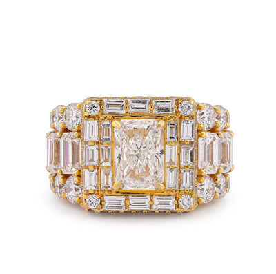 10K Yellow Gold 15CT Radiant Centre Radiant/Round Lab Diamond Men Pinky Ring - Elite Jewelers-Rings
