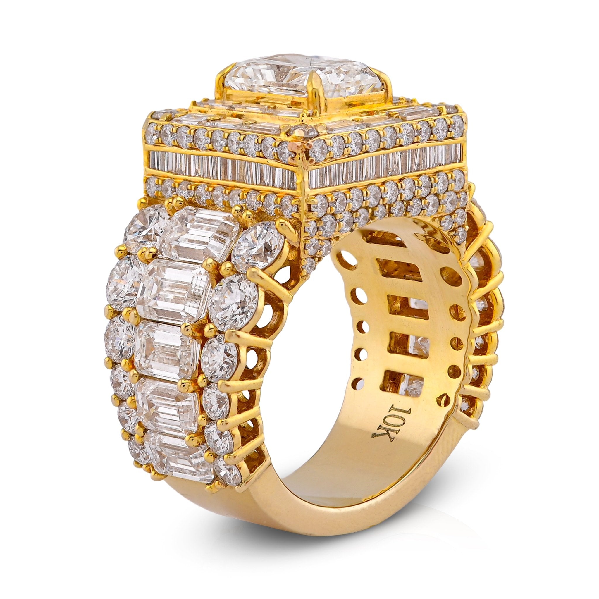 10K Yellow Gold 15CT Radiant Centre Radiant/Round Lab Diamond Men Pinky Ring - Elite Jewelers-Rings