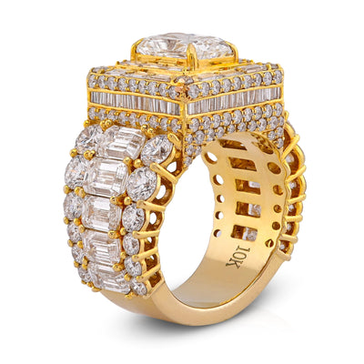10K Yellow Gold 15CT Radiant Centre Radiant/Round Lab Diamond Men Pinky Ring - Elite Jewelers-Rings