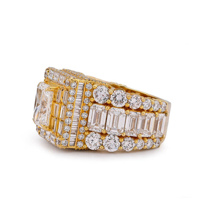 10K Yellow Gold 15CT Radiant Centre Radiant/Round Lab Diamond Men Pinky Ring - Elite Jewelers-Rings