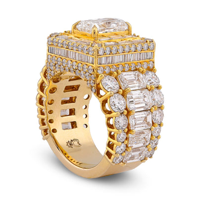 10K Yellow Gold 15CT Radiant Centre Radiant/Round Lab Diamond Men Pinky Ring - Elite Jewelers-Rings