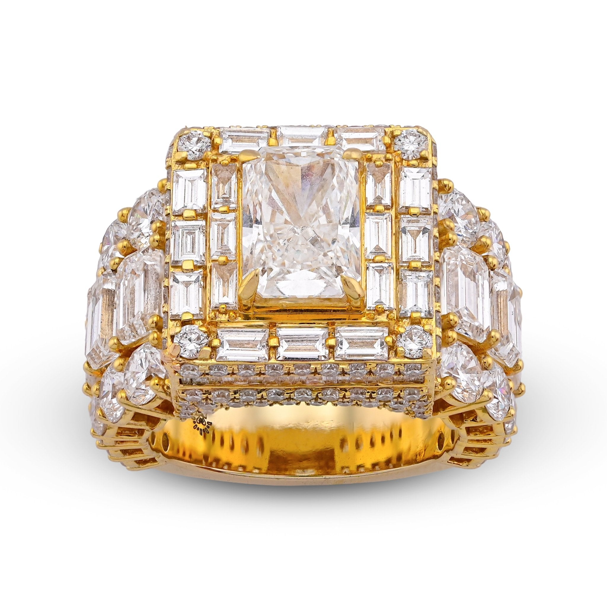 10K Yellow Gold 15CT Radiant Centre Radiant/Round Lab Diamond Men Pinky Ring - Elite Jewelers-Rings