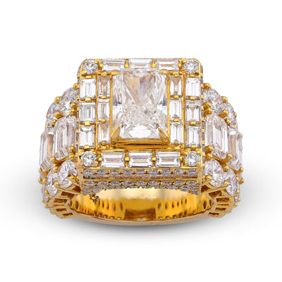 10K Yellow Gold 15CT Radiant Centre Radiant/Round Lab Diamond Men Pinky Ring - Elite Jewelers-Rings