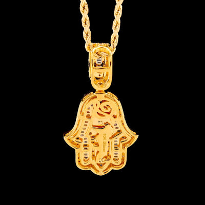 10k Yellow Gold 1.5CTW Round/Baguette Diamond Hamsa Hand Rose Pendant 7.7g Charm - Elite Jewelers - Charms & Pendants