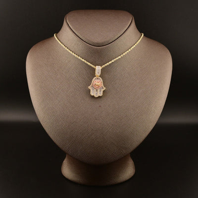 10k Yellow Gold 1.5CTW Round/Baguette Diamond Hamsa Hand Rose Pendant 7.7g Charm - Elite Jewelers - Charms & Pendants