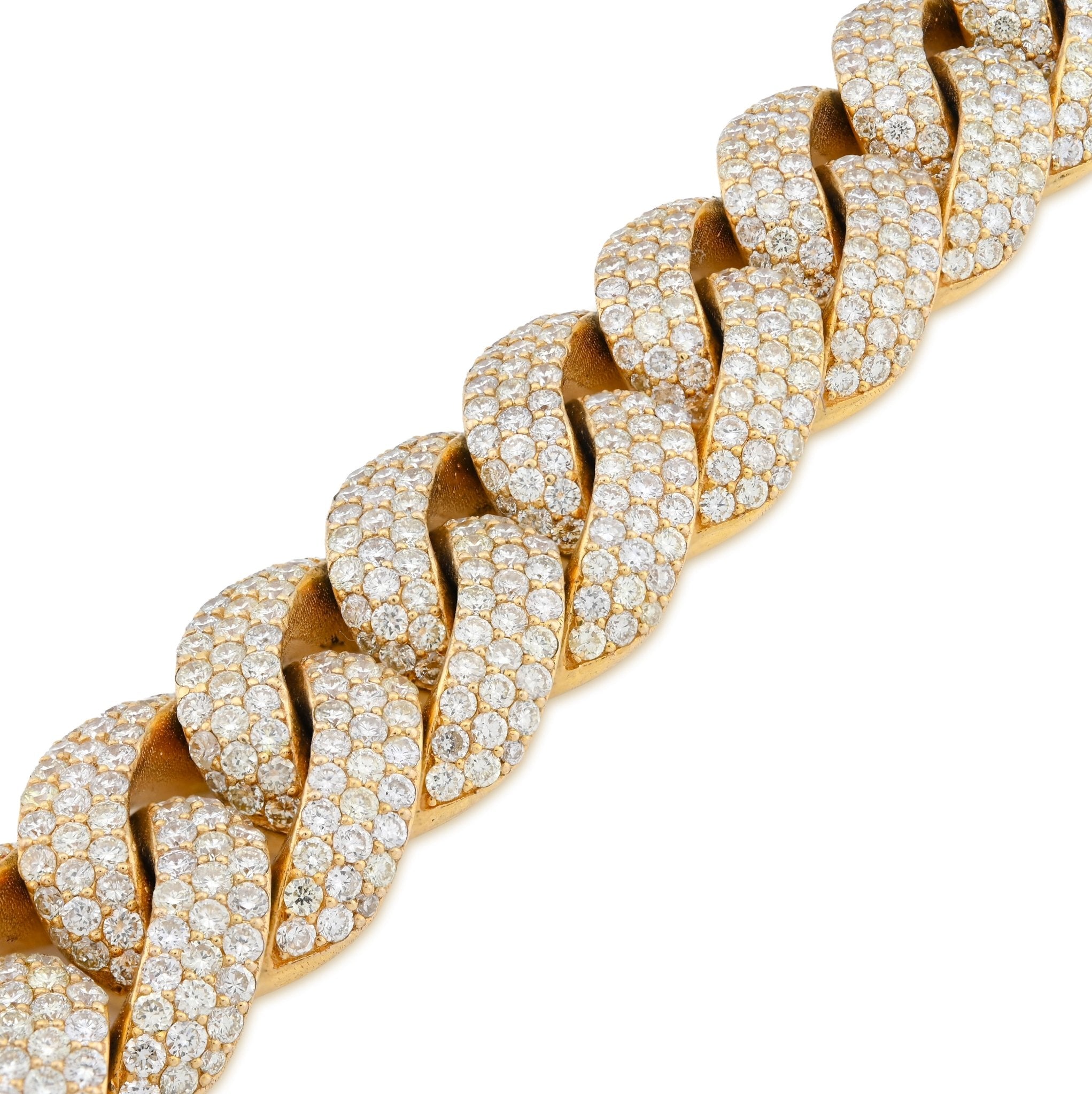 10K Yellow Gold 15MM 22CT Natural Diamond Round Cuban Link 131.2g Men Bracelet - Elite Jewelers - Bracelets