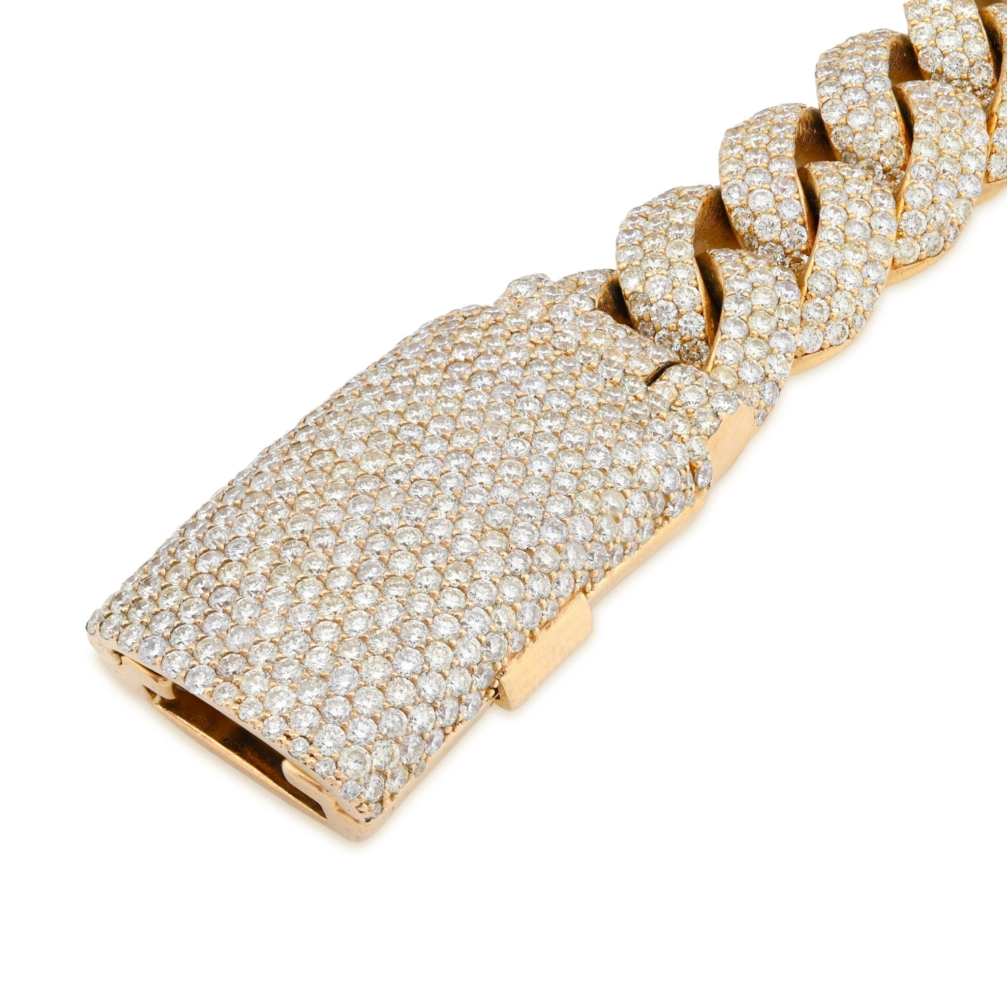 10K Yellow Gold 15MM 22CT Natural Diamond Round Cuban Link 131.2g Men Bracelet - Elite Jewelers - Bracelets
